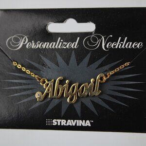 ABIGAIL Name Goldtone Rhinestone Accent 14.5" w 4.5" Multi Ring Ext Necklace